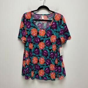 LuLaRoe Womens Purple Orange Floral Scoop Neck Swing Tunic Perfect T-Shirt L